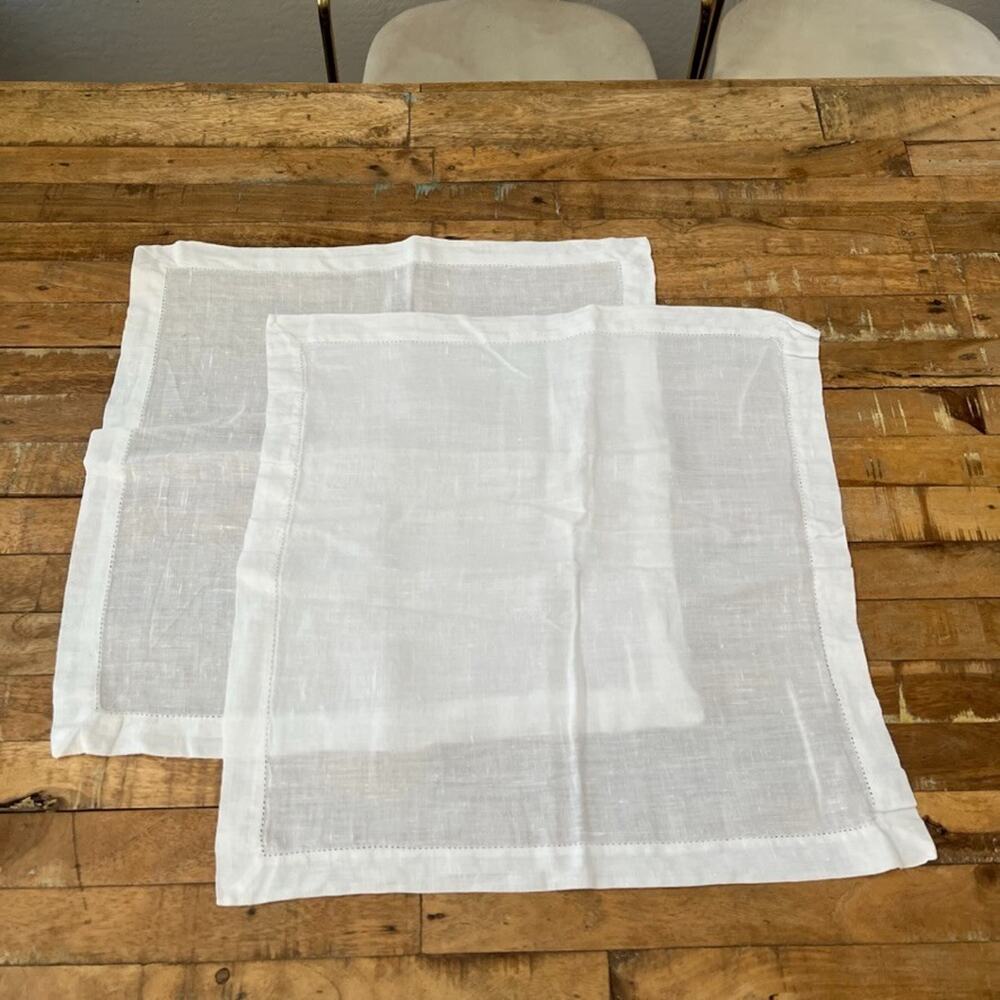 Unbranded Set Off Two White Linen Blend Cloth Napkins 18 X 18
